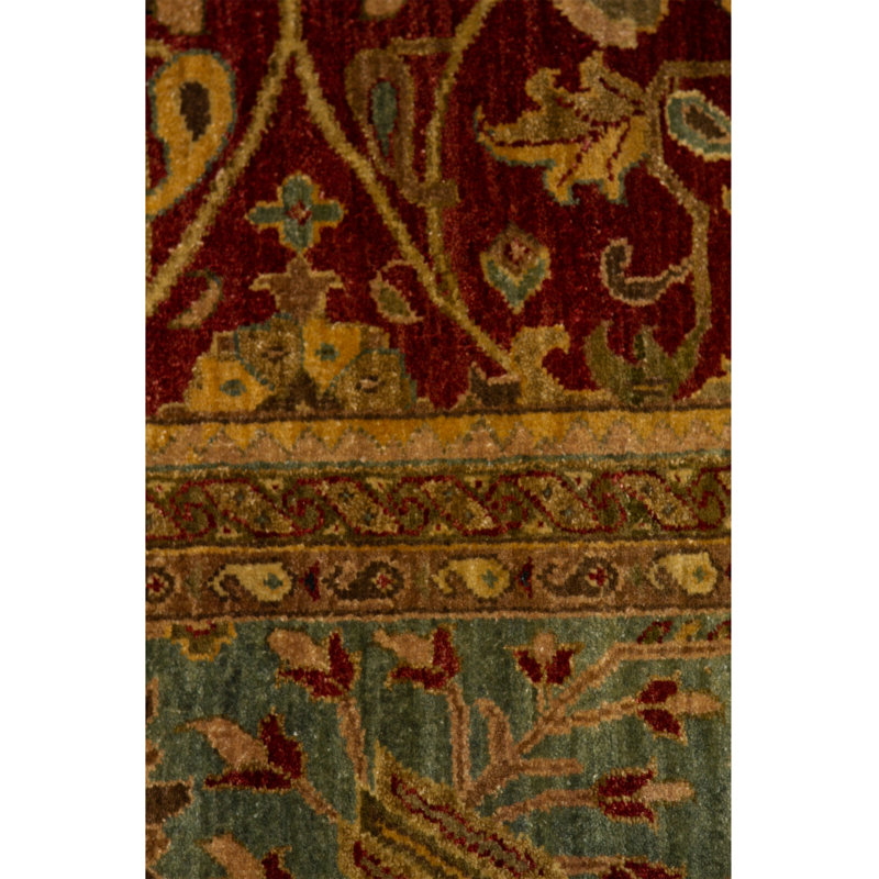 Tapis rouge et bleu noué à la main de haute qualité