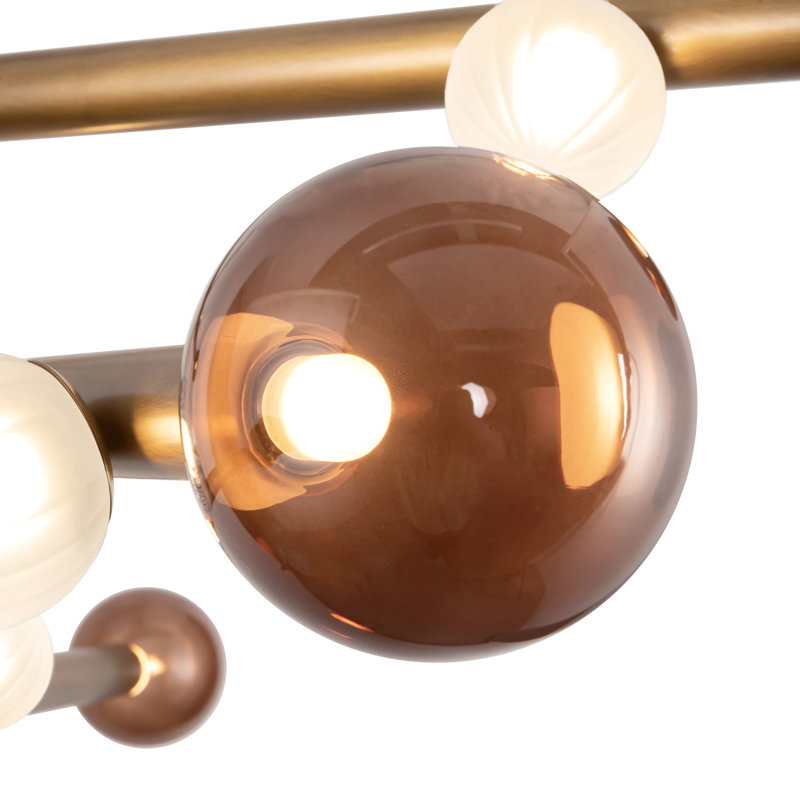 Reese 12 - Light Chandelier, Vintage Brass/Amber Glass