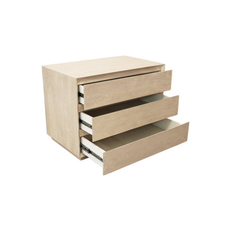 24" Natural Solid Wood Three Drawer Nightstand