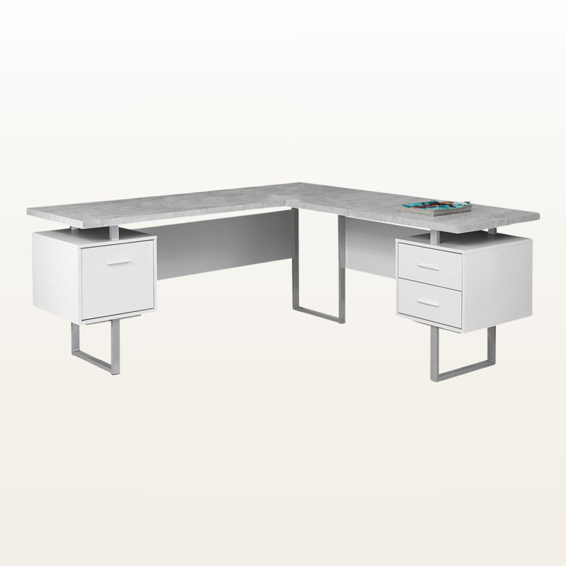 Bureau d'ordinateur Accent gris et blanc avec pieds en métal argenté, H 29,74 po x l 70,81 po x P 70,81 po