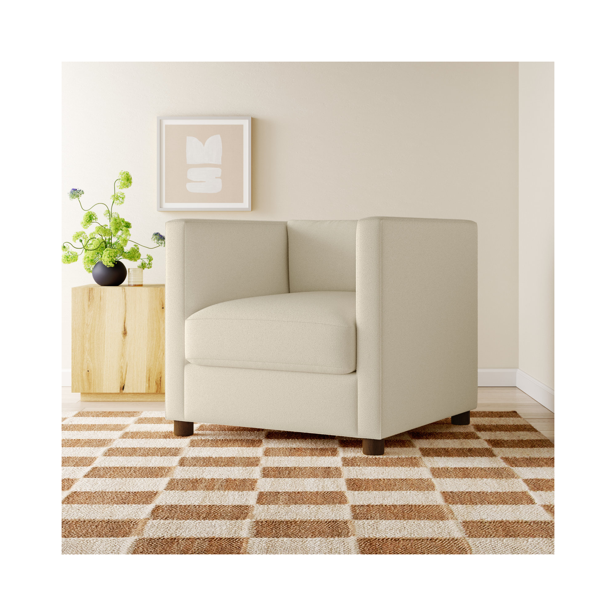 Emilie Upholstered Chair and a Half, Nomad Snow Crypton® Chenille, Oak
