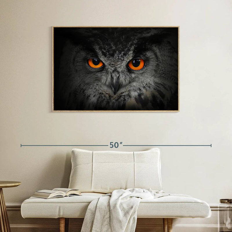 Hibou gris envoûtant, Cadre flottant en bois naturel, 40 po x 27 po