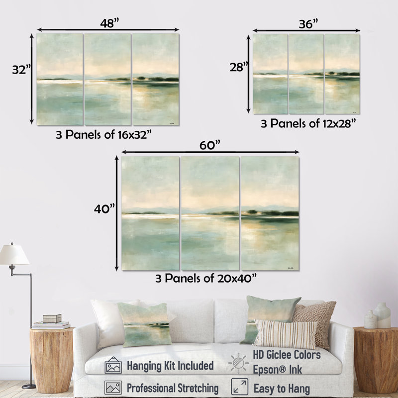 Vert et jaune matin rosée du lac Alice - ensemble d'art mural Vancouver, H 32 po x l 48 po, Toile tendue, Ne s’applique pas