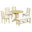 Ensemble de salle à manger rectangulaire avec table extensible, banc et 4 chaises, en bois massif, revêtement beige doux