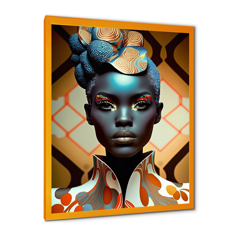 Avant-garde élégante femme africaine IV - imprimé, H 40 po x l 30 po x P 1,5 po, Encadrement doré