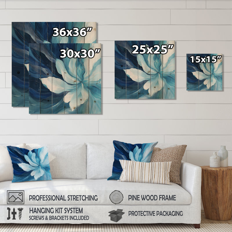 Mélodie éternelle de tulipe bleue II - Art mural traditionnel sur bois de pin naturel, H 15 po x l 15 po x P 0,78 po