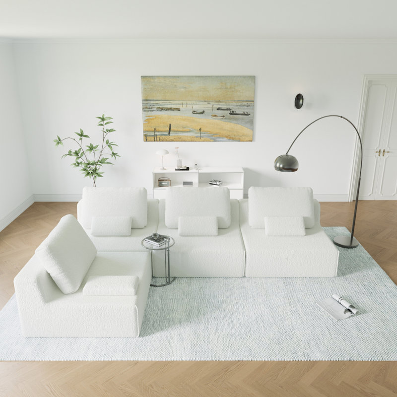 Canapé modulaire surdimensionné surdimensionné, ensemble de canapé de plancher Boucle de luxe, canapé convertible compressé, canapé spacieux rempli de mousse pour le salon, combinaison libre, 3 couleurs