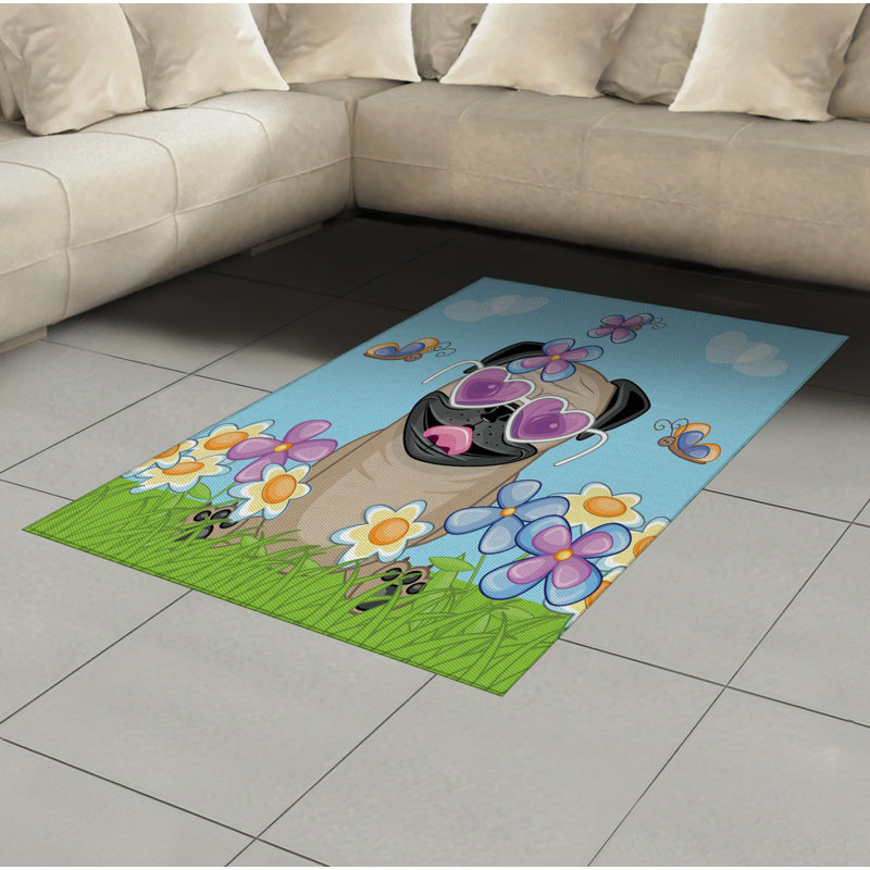 Tapis décoratif à longs fils en fibre de polyester à haute densité Pug, Rectangle— 4 pi x 5 pi 8 po