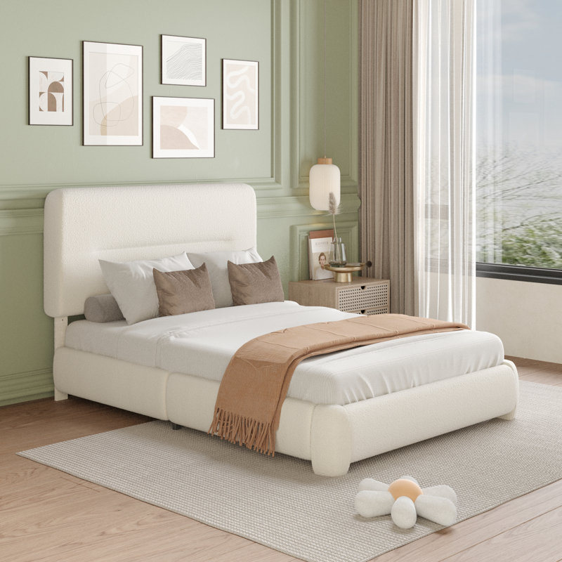 Base de lit tapissier Haden, Double , Beige