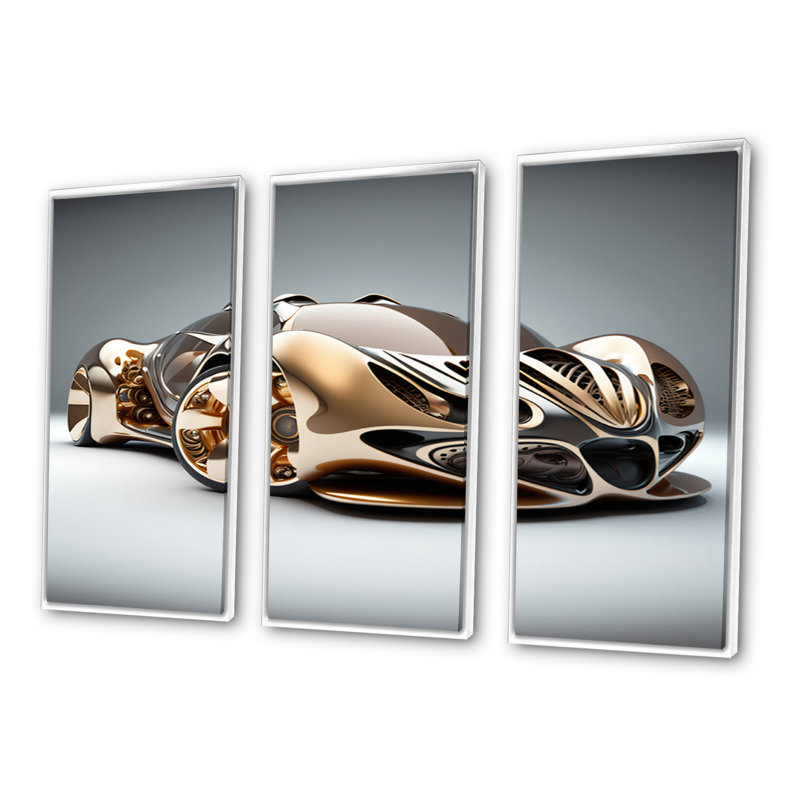 «Futuristic Bugatti Design» en noir et magenta I, reproduction sur toile de 3 pièces, H 28 po x l 36 po x P 1 po