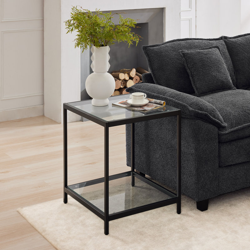 20"Square Glass Coffee Table, Black