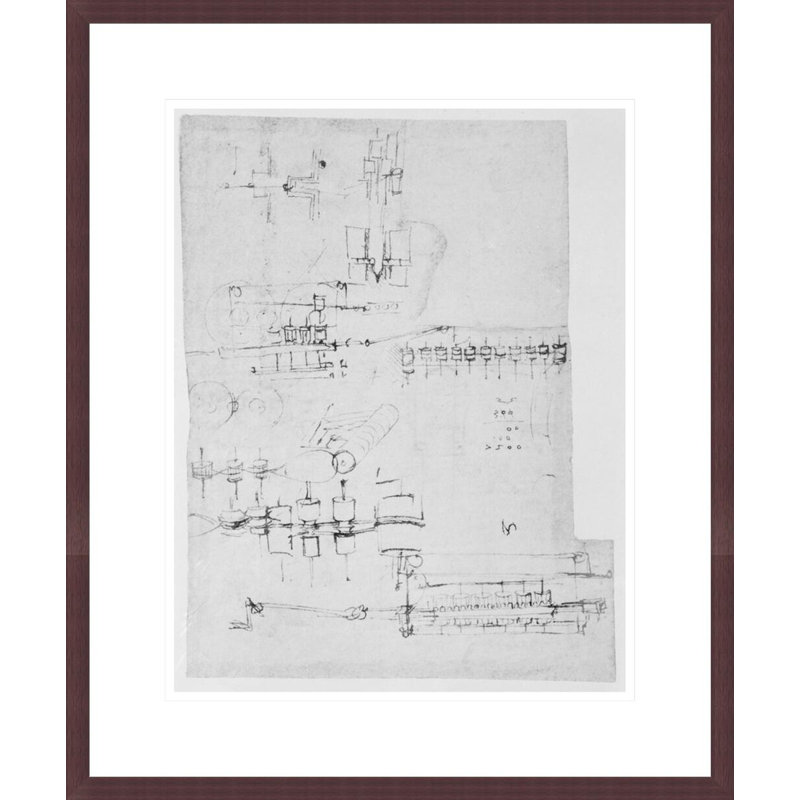 Design for a calculating machine from the Codex Atlanticus by Leonardo da Vinci -Framed Giclee Print, H 21,25 po x l 17,75 po