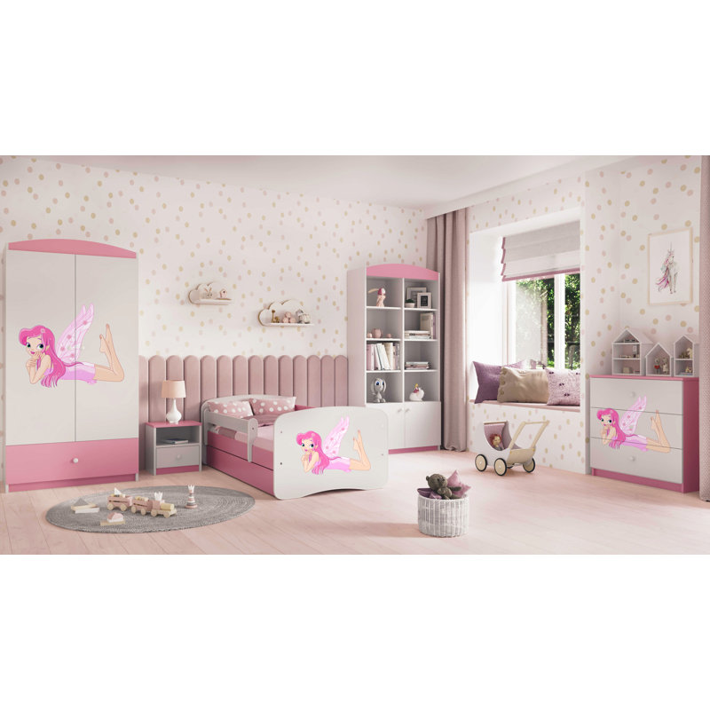 Cicero Drawer Convertible Bed and Mattress, Toddler (70 x 140 cm), Pink/White