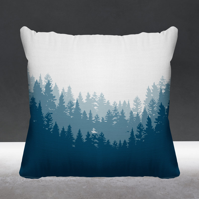 Coussin intérieur / extérieur Pine Trees Cabin, 19 po x 19 po, Turquoise, Carré