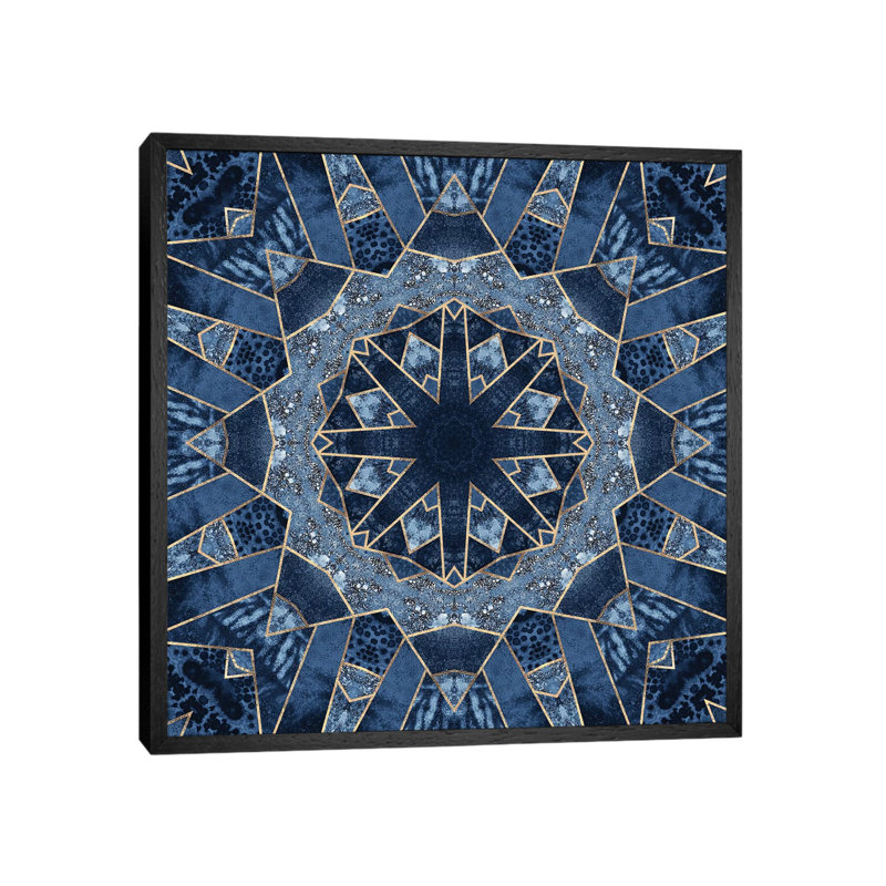 Geometric Blue Mandala - Print on Canvas, Black Framed, 93.98 cm H x 93.98 cm W