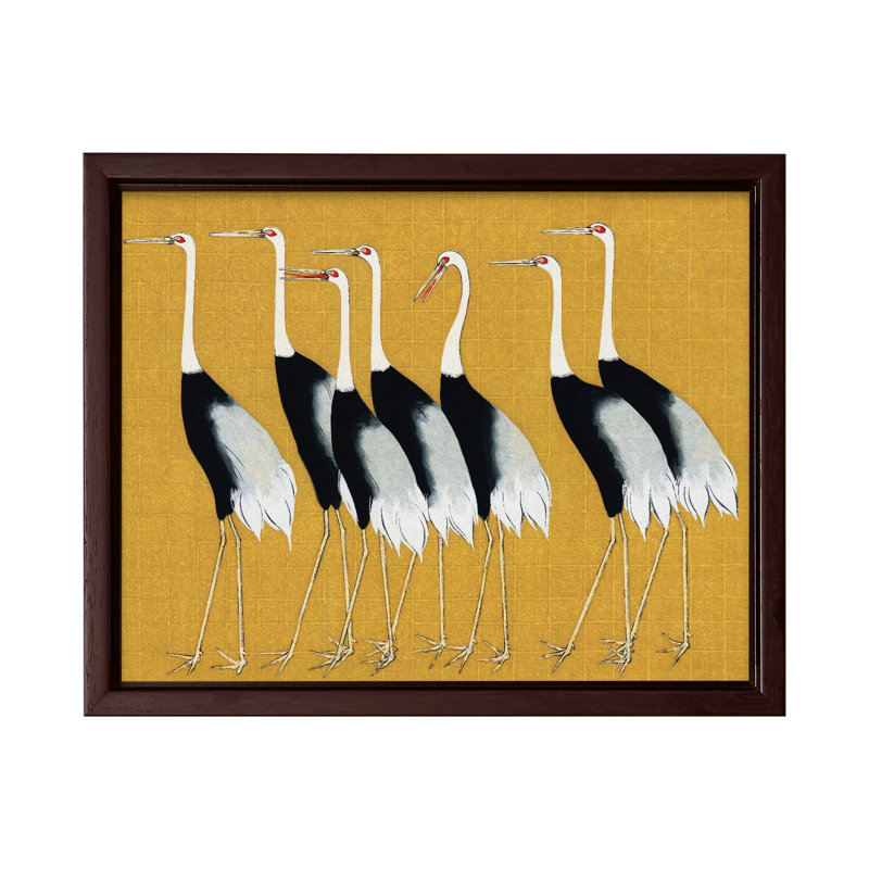 Ogata Korin - Grues rouges japonaises, H 08 po x l 10 po, Canevas, Encadrement brun