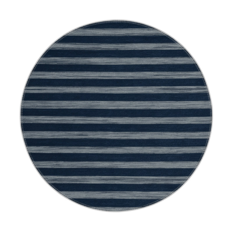 HorizontalStripes Blue Indoor and Outdoor Area Rug, Round 5'