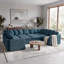 Canapé modulaire en velours côtelé bleu avec accoudoirs réglables et rangement-1498596536
