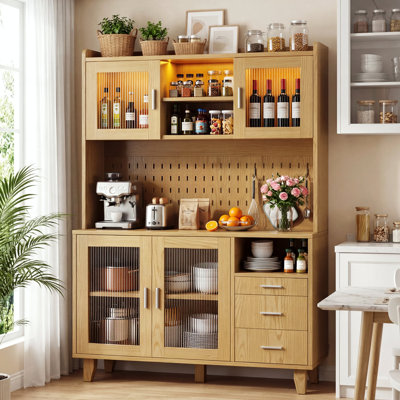 Kitchen Pantry With Glass Door And Microwave Shelf