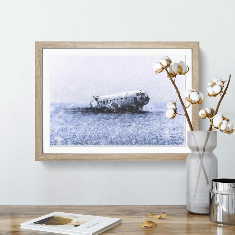The Solheimasandur Plane Wreck in Iceland - Picture Frame Painting Print, 48cm H x 65cm W x 2cm D, Oak Framed