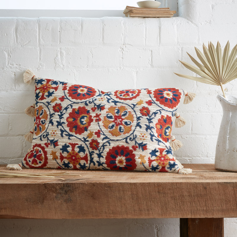 Raya Tassel Cotton Cushion Cover Cushion, Red