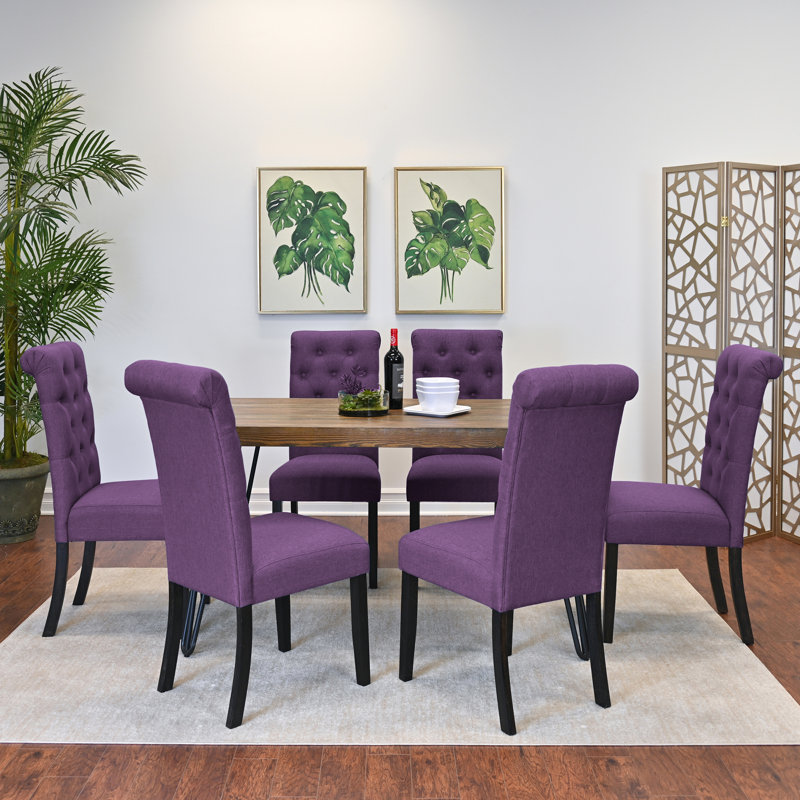 Ensemble de salle à manger 7 pièces, table à manger en épingle à cheveux avec 6 chaises, Mauve, 7