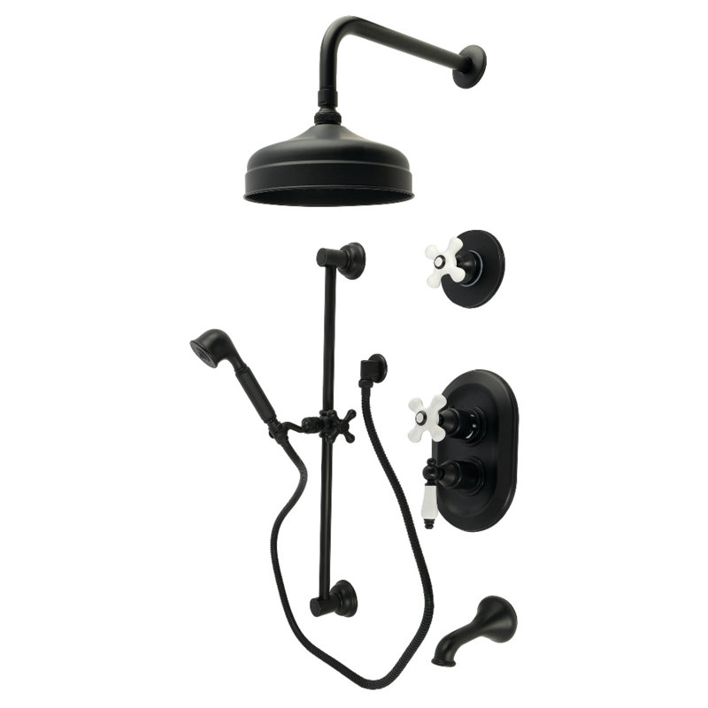 Kingston Brass Restoration Thermostatic Tub and Shower System, Matte Black
