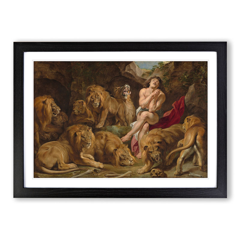 Daniel in the Lions' Den by Peter Paul Rubens - Picture Frame Painting, 27cm H x 36cm W x 2cm D, Black Framed