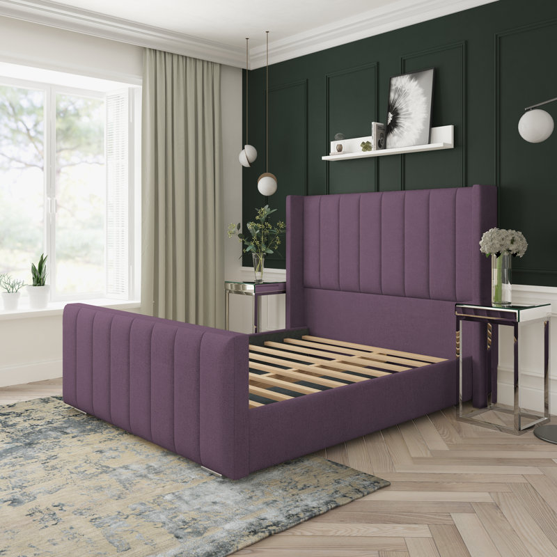 Willow Wool Upholstered Bed Frame, Lilac, Double (4'6)