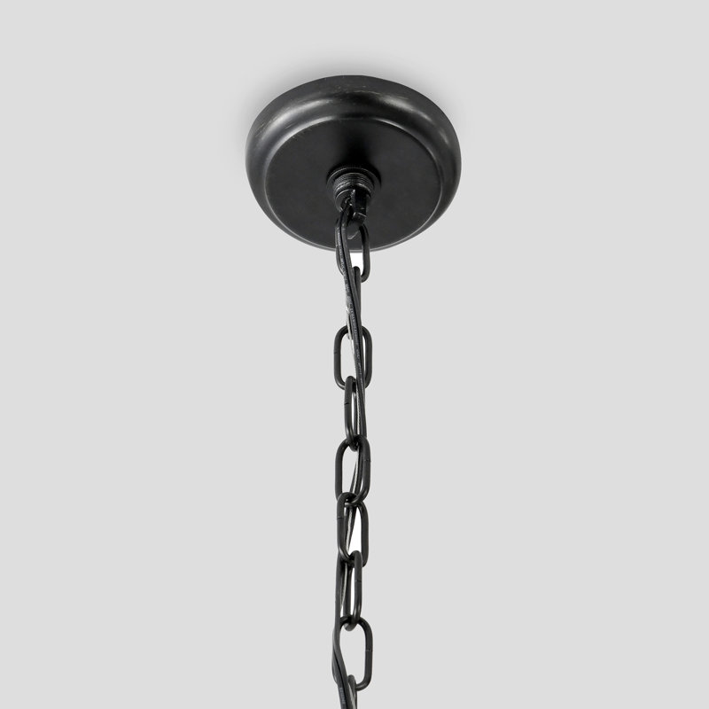 Black Glass Droplet Tiered Chandelier with Iron Frame