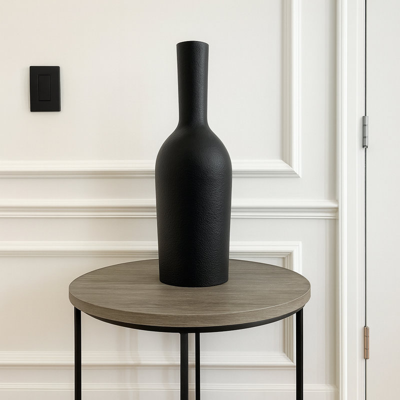 Bouteille décorative en métal noir - Vase moderne en aluminium fabriqué à la main, Noir