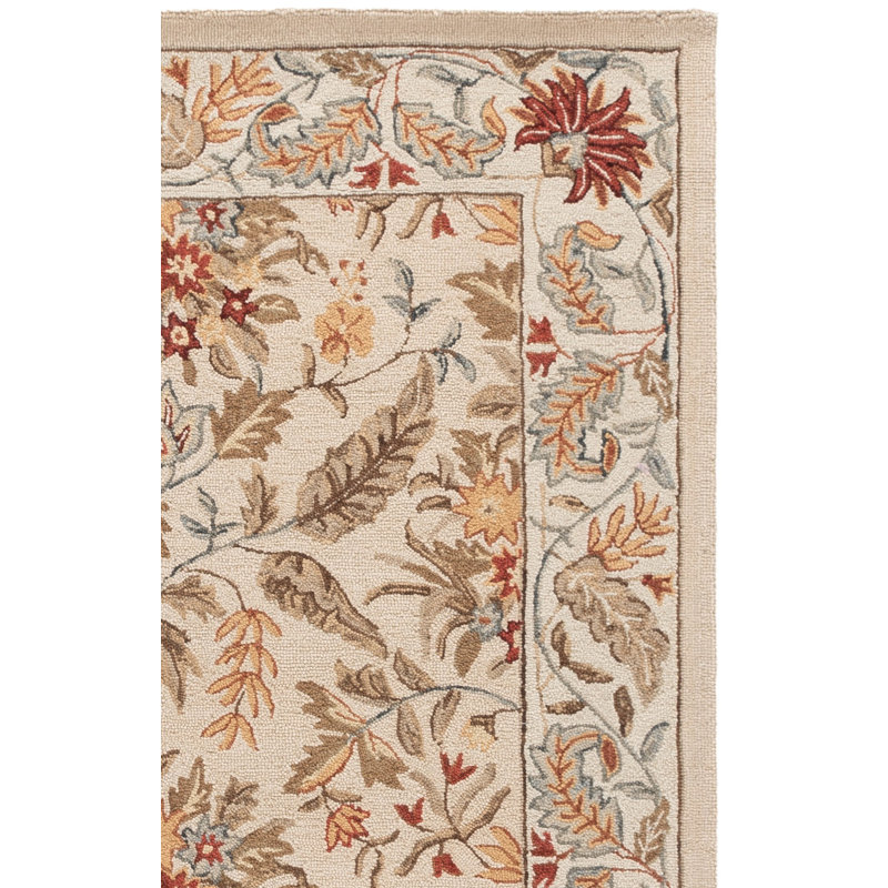 Tapis ivoire en laine crocheté à la main Hollander Missy, Rectangle de 10 pi x 14 pi