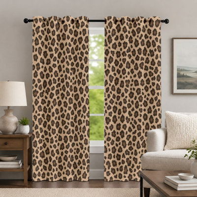 Rideaux à imprimé léopard (lot de 2), style sauvage, à œillets, motif léopard tendance, pour la décoration de la chambre et du salon.