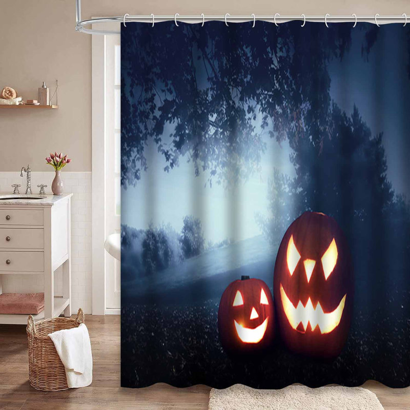 Rideau de douche citrouille d'Halloween avec 12 crochets, L 72 po x l 78 po