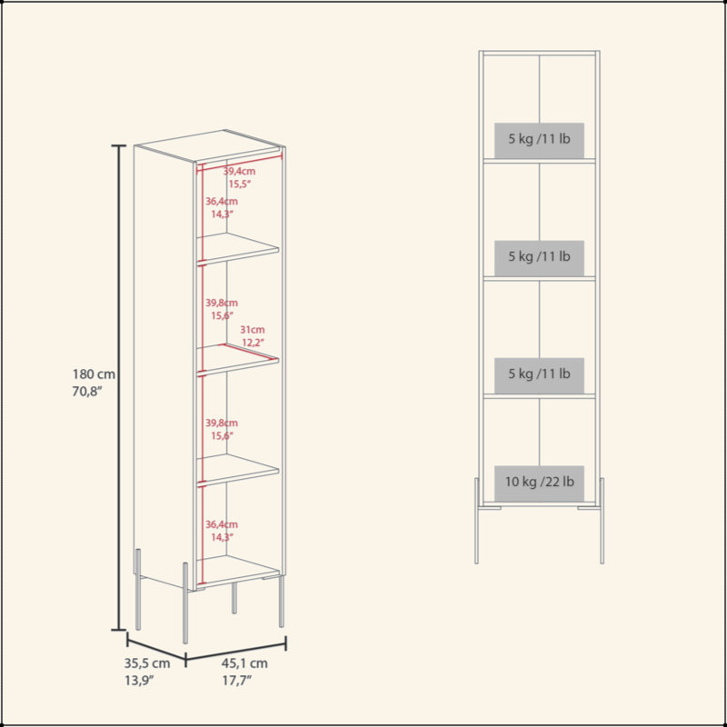 Meuble d'appoint Matt Gray Hight avec 4 tablettes