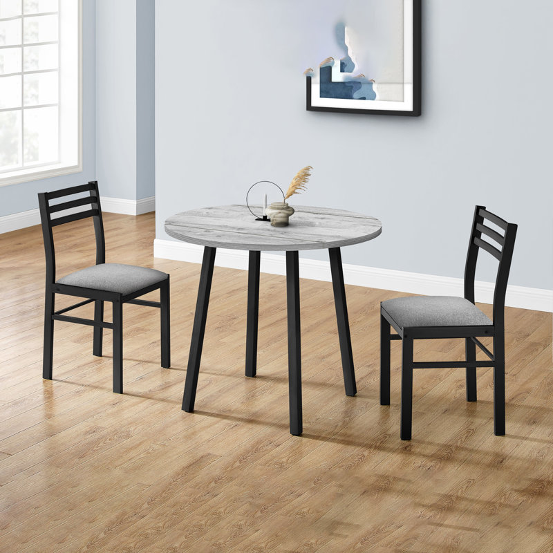Ensemble de table de salle à manger, ensemble de 3 pièces, petit, abattant 35 po, cuisine, métal noir, stratifié gris, contemporain, moderne