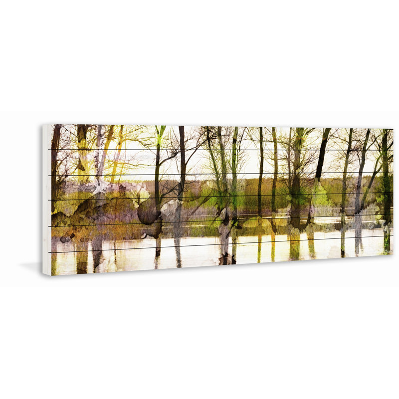 "Arbres du lac" par Parvez Taj, reproduction d'art sur bois blanc, H 20 po x l 60 po
