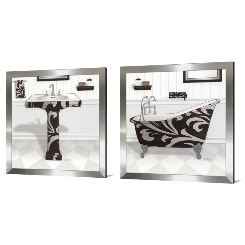 « black damassé sink », ensemble de 2 reproductions d’art, H 27,5 po x l 55 po x P 0,75 po, Cadre argenté