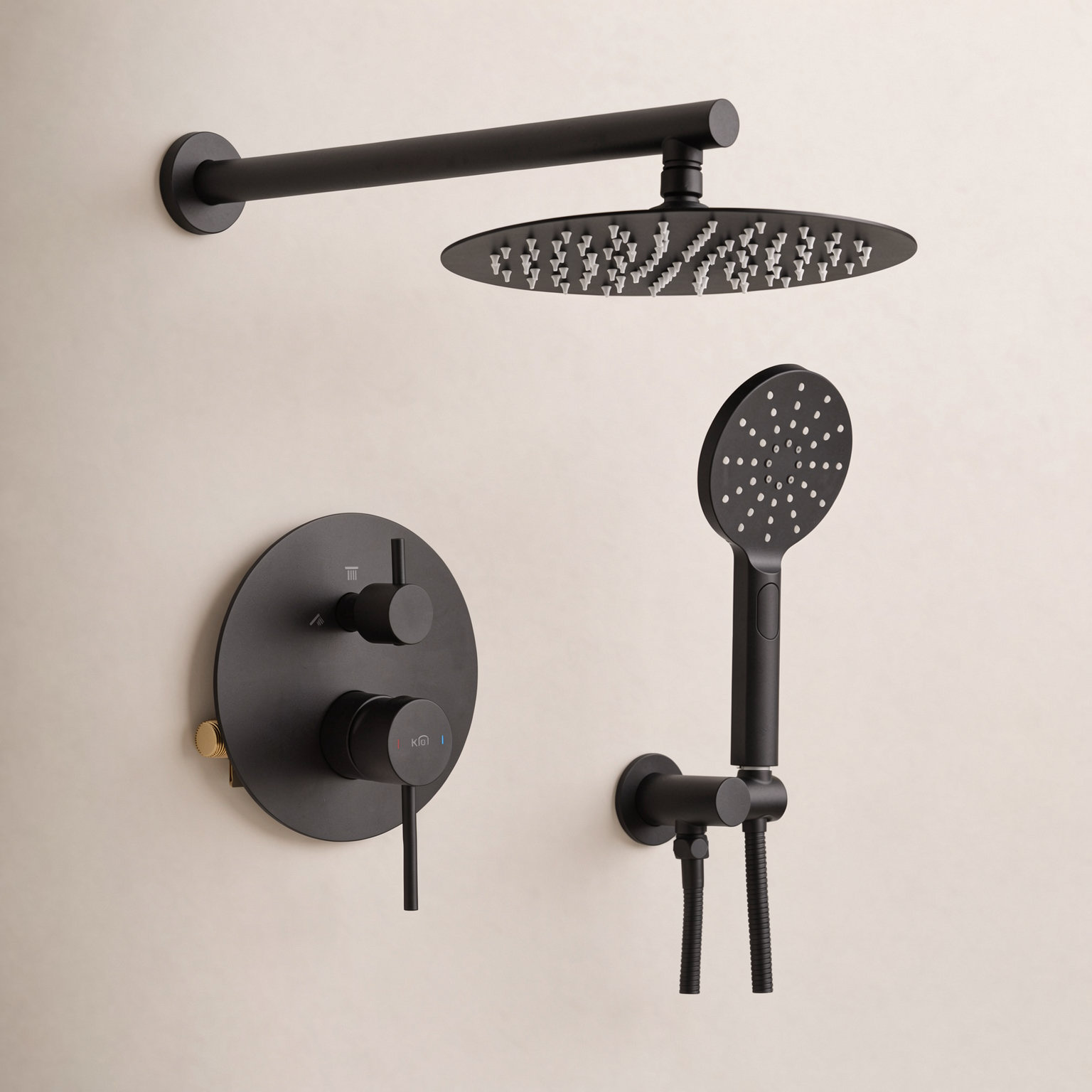 Circular Shower Faucet with Rough-in Valve, Matte Black