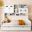 Lit de jour en bois avec lit gigogne simple et rangement, conception simple, apparence blanche entièrement faite de bois - tablette d'armoire polyvalente-319284274-319284272