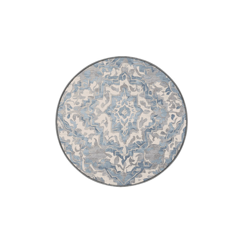 Machine Washable Gray Area Rug, Round 6'
