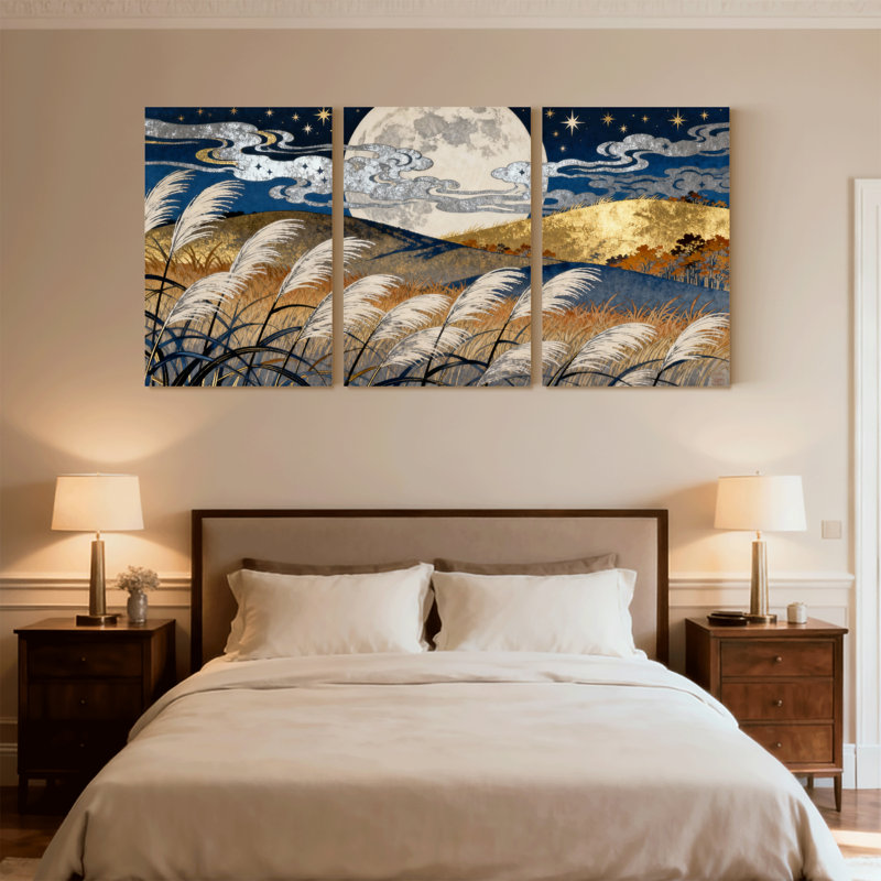 Ensemble de 3 reproductions d'art sur toile, ornements de lune, H 18 po x l 36 po