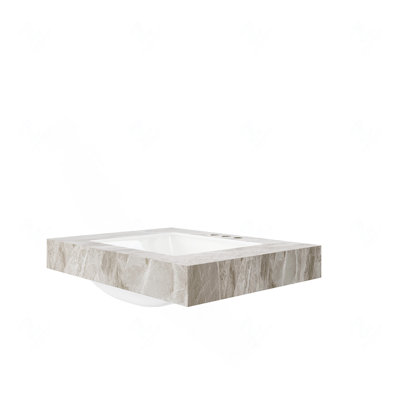 30" Light Gray Sintered Stone Countertop and Undermount Ceramic Basin with Three Standard Pre-drilled Faucet Holes, No Cabinet, No Faucet and Sink Cover