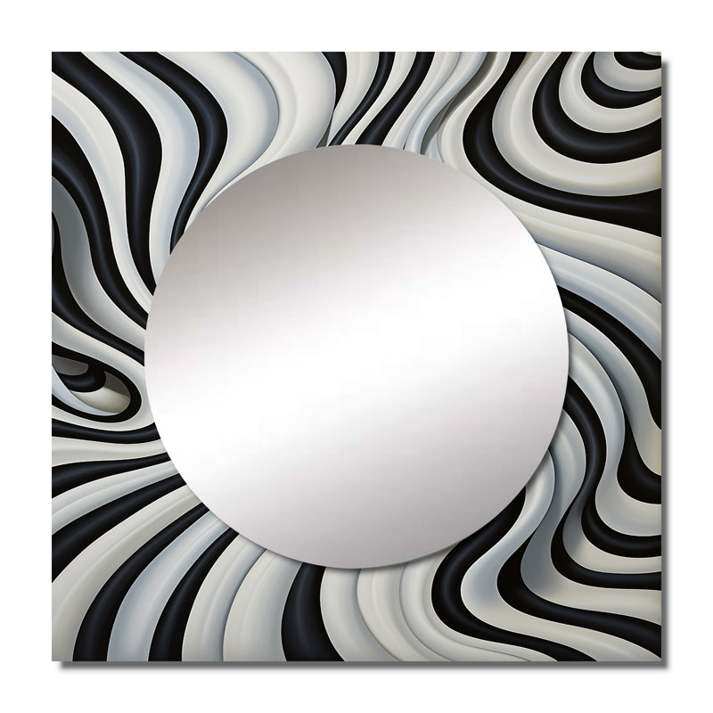 Art mural noir et blanc optique Dream III - grand miroir mural carré abstrait pour chambre à coucher, 29 po x 29 po