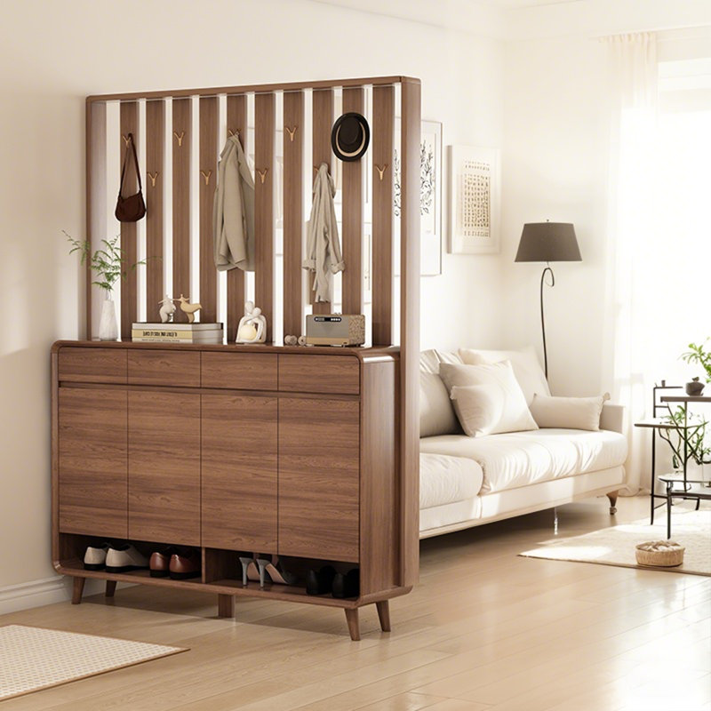 Armoire à chaussures en bois massif de style noyer moderne et minimaliste, H 77,17 po x l 56,93 po x P 13,78 po