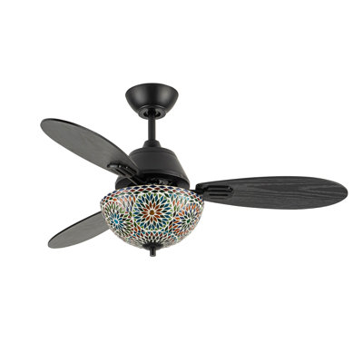 42"W Pierre LED Indoor Multicolored Mosaic Glass Ceiling Fan With Remote Control