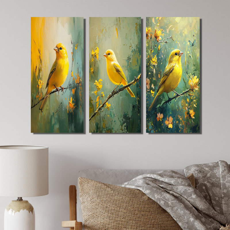 Finch doré dans la prairie I - Collection de décorations murales oiseaux, H 32 po x l 48 po, Toile tendue, Ne s’applique pas