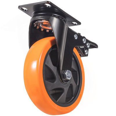 Caster Wheels, 5-Inch Swivel Plate Casters, Set Of 4, With Security A/B Locking No Noise PVC Wheels, Heavy Duty 450 Lbs Load Capacity Per Caster, Non-Marking Wheels For Cart Furniture Workbench