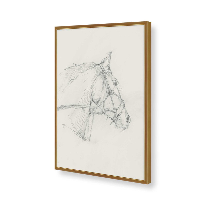 «Bridled Horse Courir croquis I» par Ethan Harper, reproduction d'art, H 32 po x l 24 po, Doré