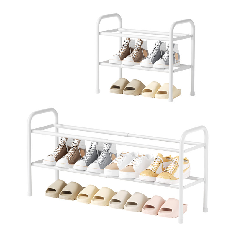 Extendable Shoe Rack - 2-Tier Adjustable Metal Shoe Organizer, Sturdy Rust-Resistant Shoe Shelf for Entryway, Closet, or Bedroom, 17.5"–32.6" x 9.1" x 15.4", White